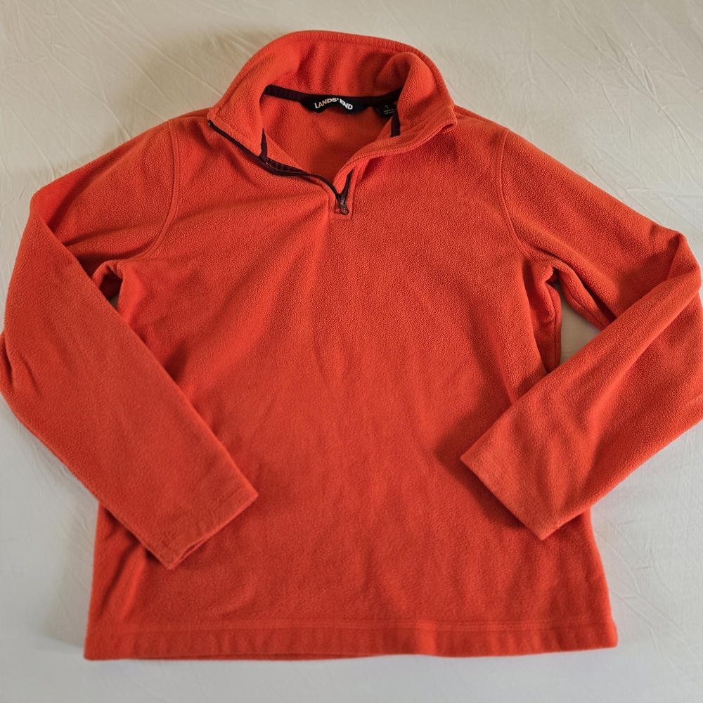 Lands‎ End Kids Quarter Zip Fleece Pullover Bright Orange Size S 8 Long Sleeve